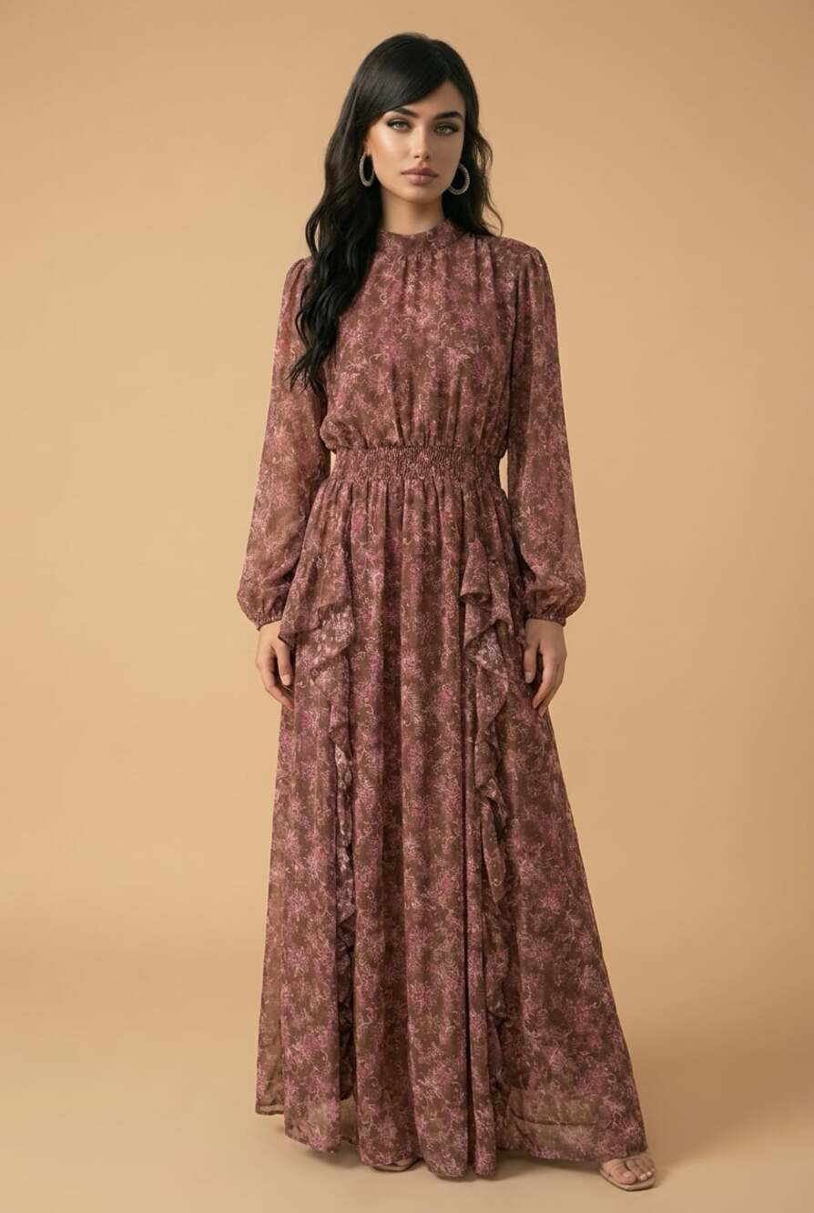 Melloday BNWT Floral Print Ruffle Maxi Dress size large boho cottage core